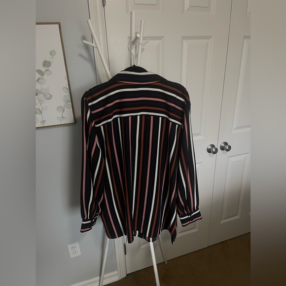 2XL Halogen Striped Loose Button Down Blouse - Picture 3 of 5